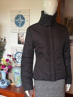 Esprit size M Women's Black Quilted High-Collar Jacket, zip/button,sleeve design